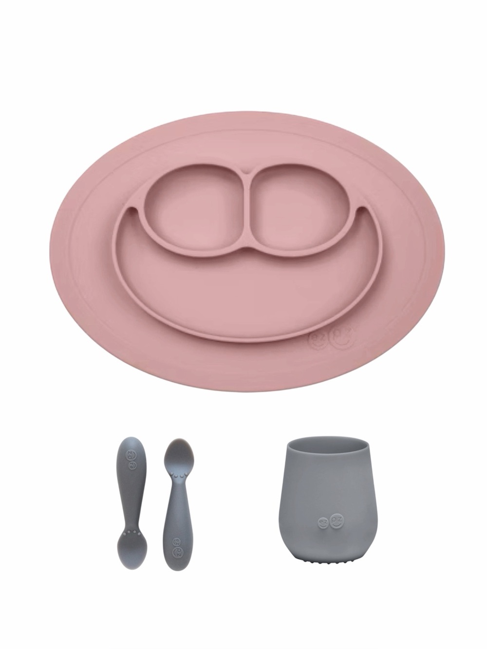 ezpz Mini Mat Plate Tiny Spoons Tiny Cup Bundle Blush Pink Grey